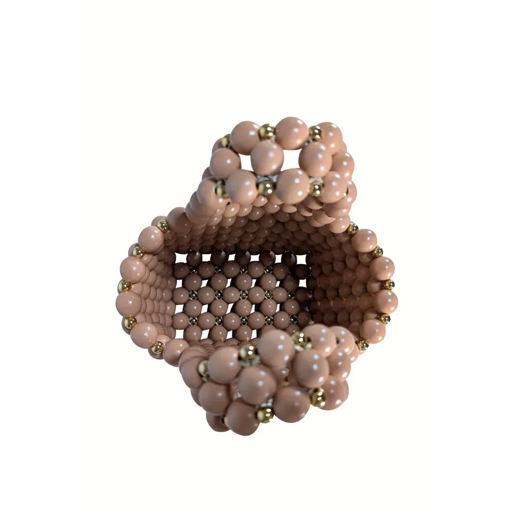 Vanina - Tan & Gold Beaded Mini Handbag